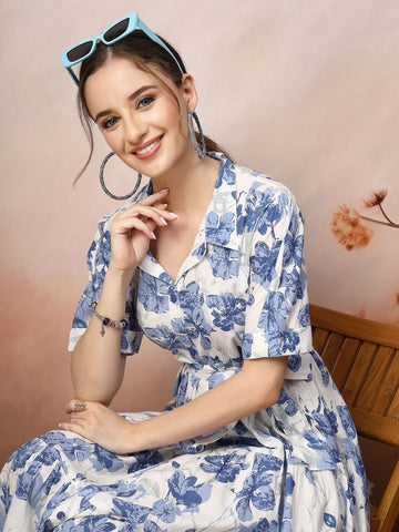 Stylum – Blue Floral Fit &amp; Flare Maxi Dress